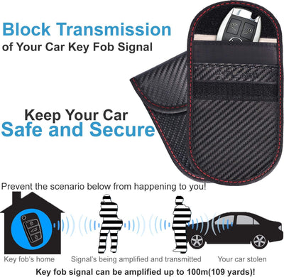 2PK Faraday Bag for Key Fob, 3.5''X5.0'' Faraday Cage Protector, Car RFID Signal Blocking, Anti-Theft Pouch Anti-Hacking Case Blocker (Carbon Fiber)