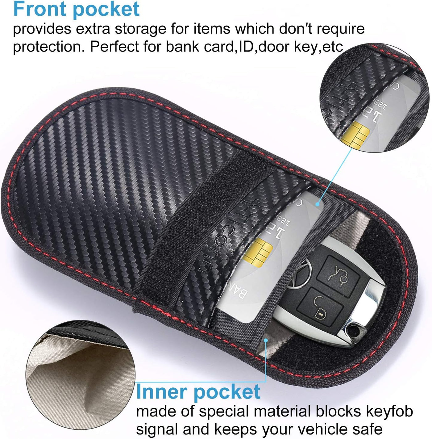 2PK Faraday Bag for Key Fob, 3.5''X5.0'' Faraday Cage Protector, Car RFID Signal Blocking, Anti-Theft Pouch Anti-Hacking Case Blocker (Carbon Fiber)
