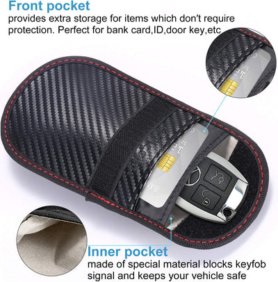 2PK Faraday Bag for Key Fob, 3.5''X5.0'' Faraday Cage Protector, Car RFID Signal Blocking, Anti-Theft Pouch Anti-Hacking Case Blocker (Carbon Fiber)