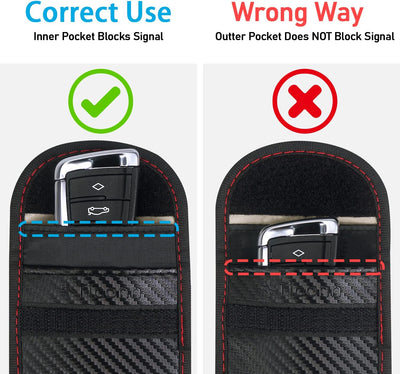 2PK Faraday Bag for Key Fob, 3.5''X5.0'' Faraday Cage Protector, Car RFID Signal Blocking, Anti-Theft Pouch Anti-Hacking Case Blocker (Carbon Fiber)