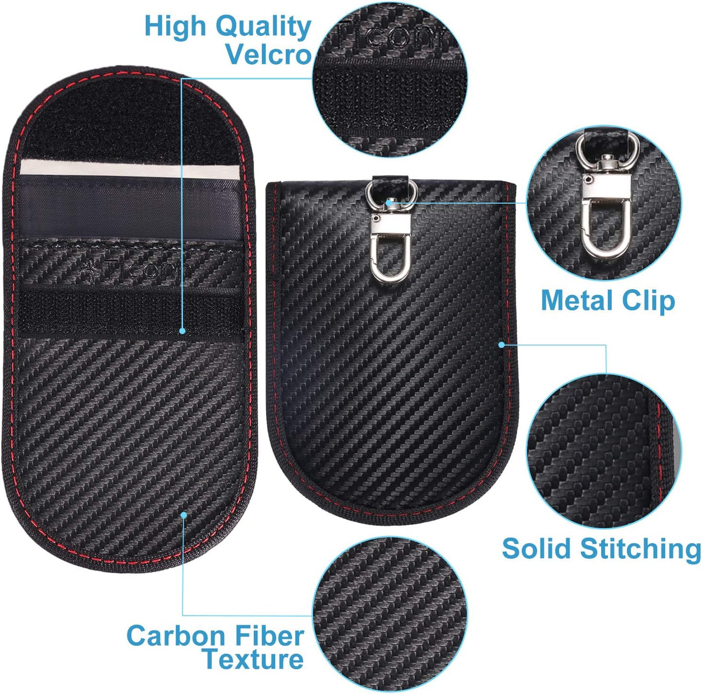 2PK Faraday Bag for Key Fob, 3.5''X5.0'' Faraday Cage Protector, Car RFID Signal Blocking, Anti-Theft Pouch Anti-Hacking Case Blocker (Carbon Fiber)