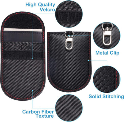 2PK Faraday Bag for Key Fob, 3.5''X5.0'' Faraday Cage Protector, Car RFID Signal Blocking, Anti-Theft Pouch Anti-Hacking Case Blocker (Carbon Fiber)